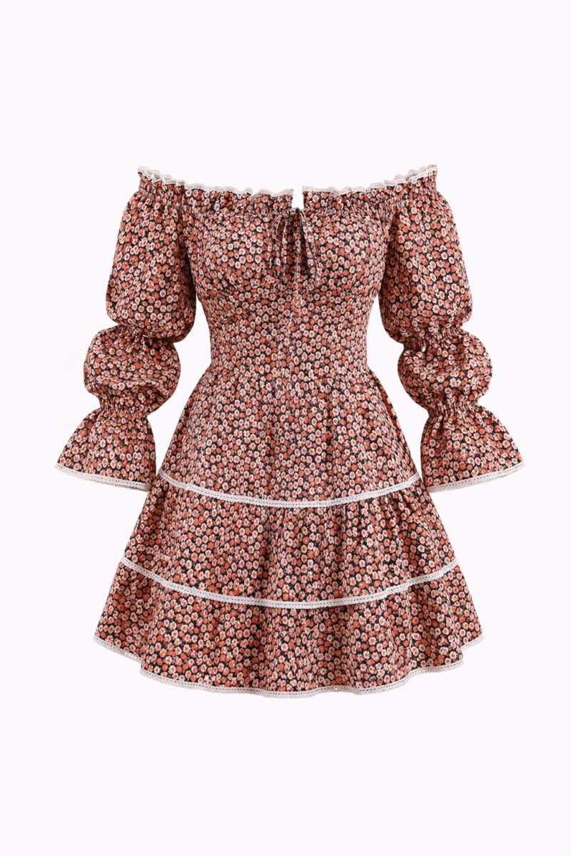 Дамска рокля CALIOPI флорална рокля с паднали рамене