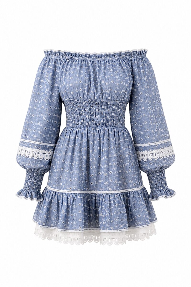 Дамска рокля BLUE BELLE от памучна бродерия