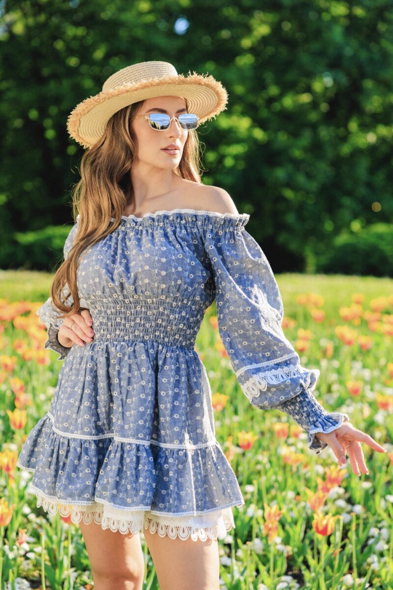 Дамска рокля Blue Belle от памучна бродерия