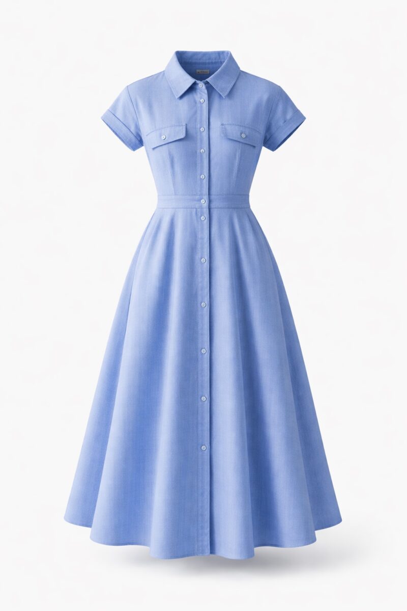 Дамска рокля SERENA – памучна синя миди рокля