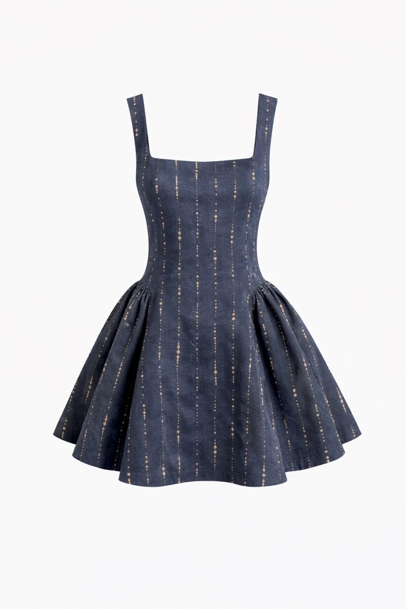 Дамска рокля DENIM от деним с корсет и разкроена долна част