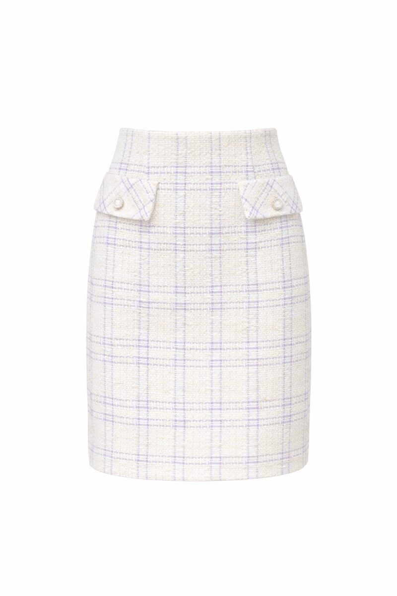 Дамска пола Eleganza от кремаво букле с лавандулови нишки