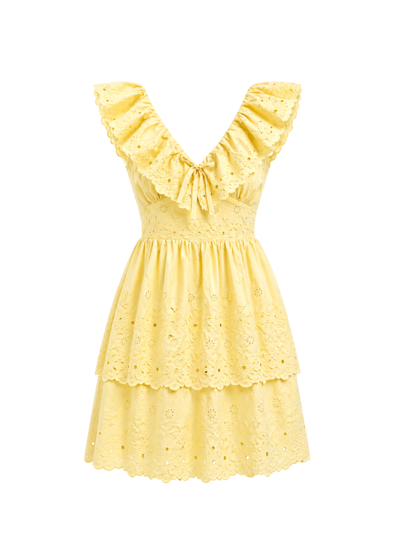 Дамска рокля YELLOW BELLE с два волана и бродерия