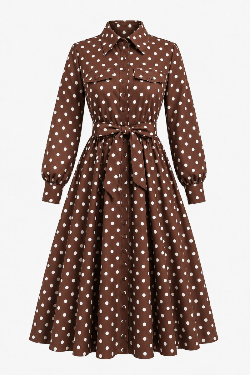 Дамска рокля POLKA in BROWN