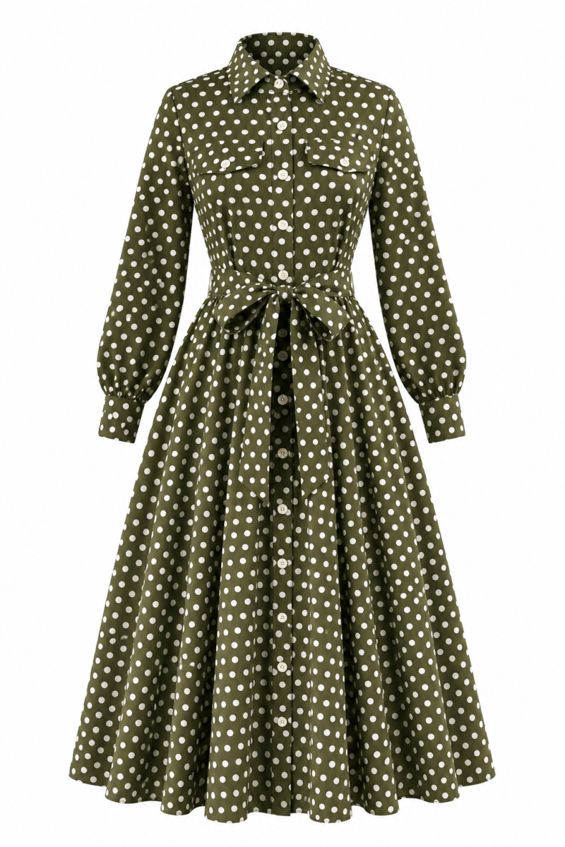 Дамска рокля POLKA in OLIVE